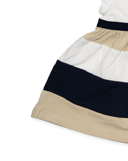 Chicco White & Multicolored Frock Dress-Cotton-Striped-For Infants