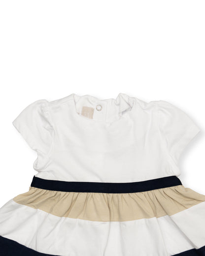 Chicco White & Multicolored Frock Dress-Cotton-Striped-For Infants