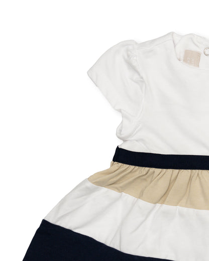 Chicco White & Multicolored Frock Dress-Cotton-Striped-For Infants