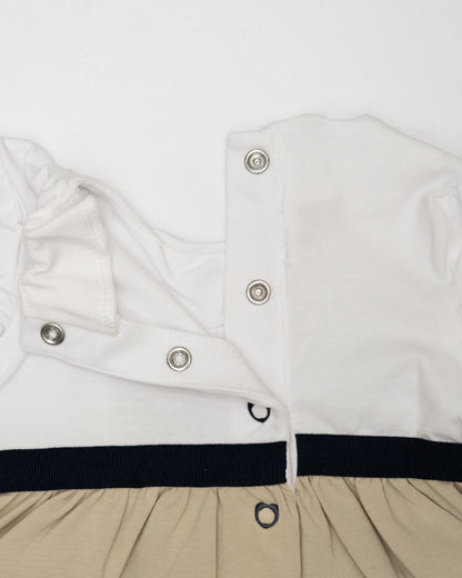 Chicco White & Multicolored Frock Dress-Cotton-Striped-For Infants