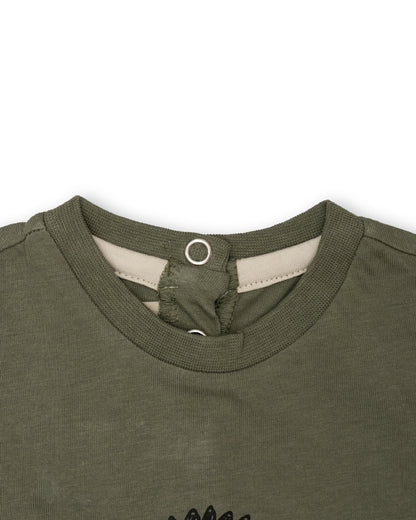 Chicco Sage Green & White T-shirt & Shorts Set-Cotton-Printed-For Infants