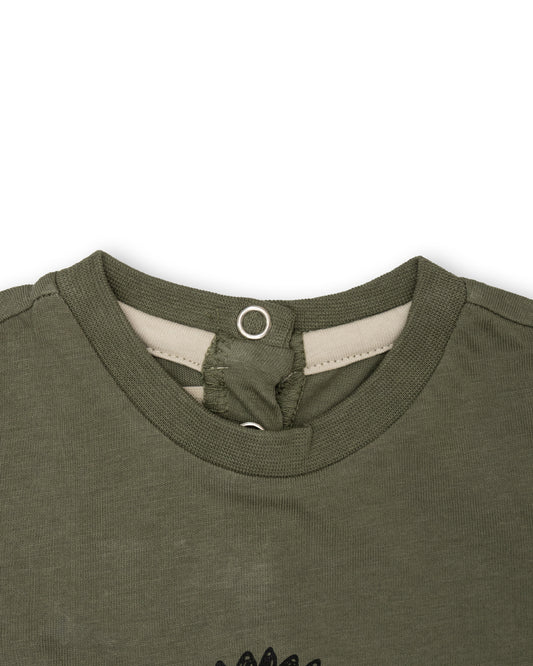 Chicco Sage Green & White T-shirt & Shorts Set-Cotton-Printed-For Infants