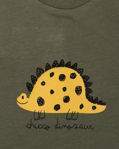 Chicco Sage Green & White T-shirt & Shorts Set-Cotton-Printed-For Infants