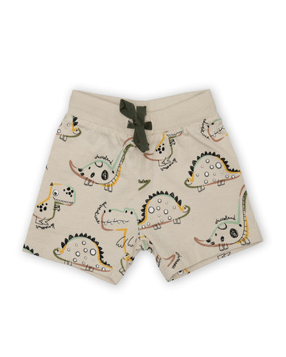 Chicco Sage Green & White T-shirt & Shorts Set-Cotton-Printed-For Infants