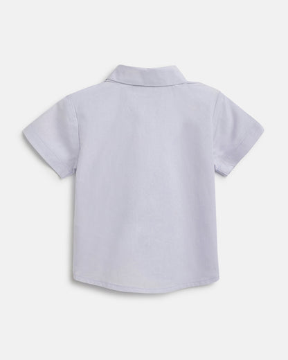 Chicco White & Blue Shirt & Shorts Set with Tie- Cotton-Solid-For Infants