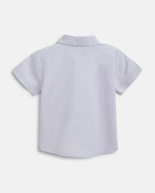 Chicco White & Blue Shirt & Shorts Set with Tie- Cotton-Solid-For Infants