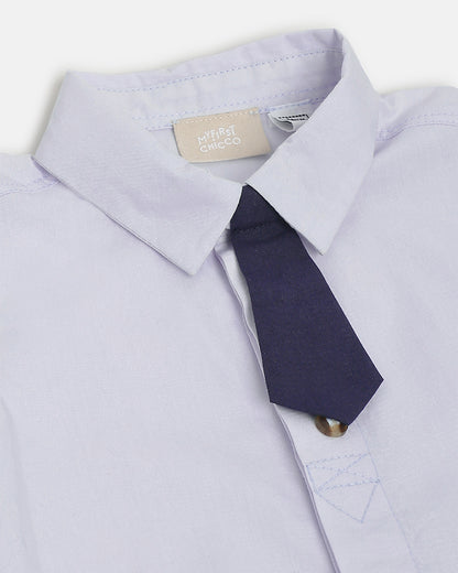 Chicco White & Blue Shirt & Shorts Set with Tie- Cotton-Solid-For Infants