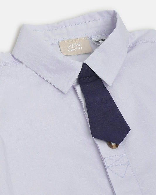 Chicco White & Blue Shirt & Shorts Set with Tie- Cotton-Solid-For Infants