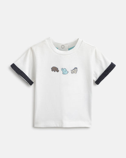 Chicco White & Navy Blue Dungaree with T-shirt-Cotton-Solid-For Infants