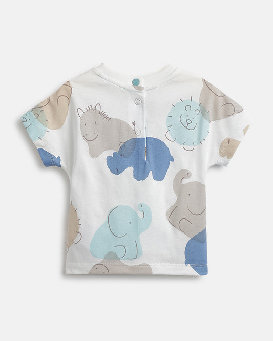 Chicco Sea Green T-shirt & Shorts Set-Cotton-Printed-For Infants