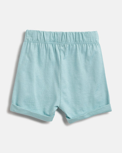 Chicco Sea Green T-shirt & Shorts Set-Cotton-Printed-For Infants