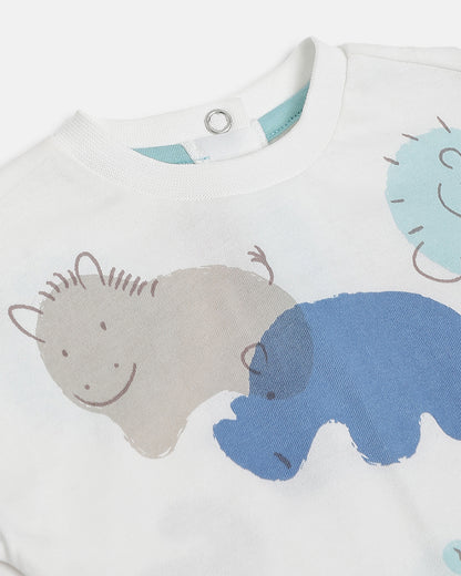 Chicco Sea Green T-shirt & Shorts Set-Cotton-Printed-For Infants