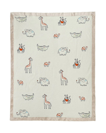 Pluchi Jungle Odyssey Knitted Kids Blanket-Combed Cotton Blanket with Faux Fur Back-Natural-For Toddlers