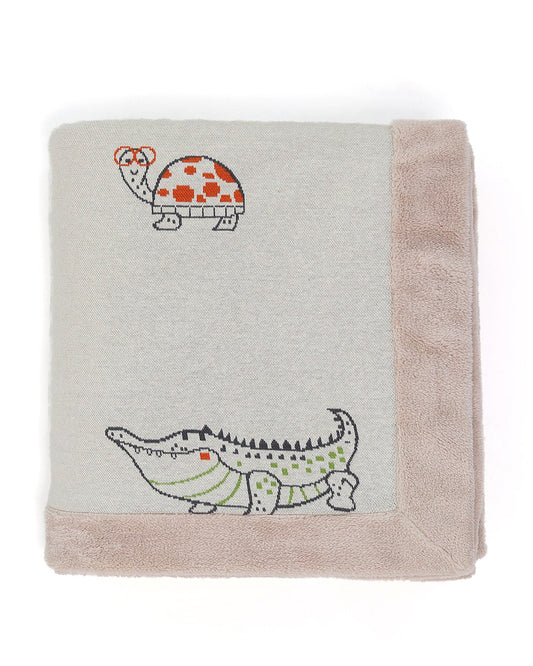Pluchi Jungle Odyssey Knitted Kids Blanket-Combed Cotton Blanket with Faux Fur Back-Natural-For Toddlers