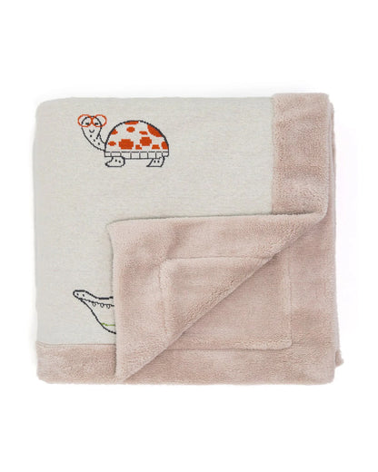 Pluchi Jungle Odyssey Knitted Kids Blanket-Combed Cotton Blanket with Faux Fur Back-Natural-For Toddlers