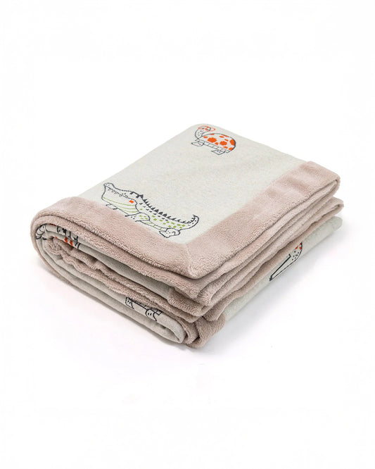 Pluchi Jungle Odyssey Knitted Kids Blanket-Combed Cotton Blanket with Faux Fur Back-Natural-For Toddlers