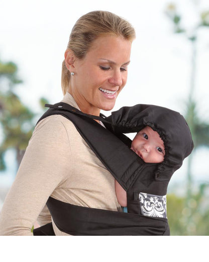 Infantino Sash Mei Tai Baby Carrier-3 Positions Carry-With Padded Shoulder Straps & Head Support-Includes Removable Hood-For 0M+ (3.6 to 16.3 Kg)-Black