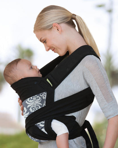 Infantino Sash Mei Tai Baby Carrier-3 Positions Carry-With Padded Shoulder Straps & Head Support-Includes Removable Hood-For 0M+ (3.6 to 16.3 Kg)-Black