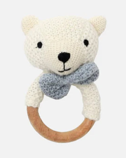 Bambini Ivory Toto Bear Knitted Rattle Toys-Provides Teething Relief-For Infants