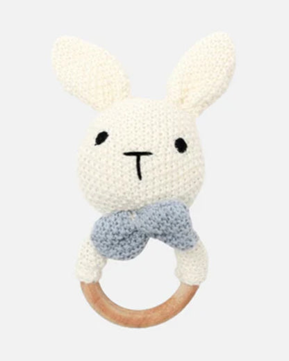 Bambini Ivory Bubu Bunny Knitted Rattle Toys-Provides Teething Relief-For Infants