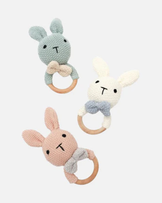 Bambini Ivory Bubu Bunny Knitted Rattle Toys-Provides Teething Relief-For Infants