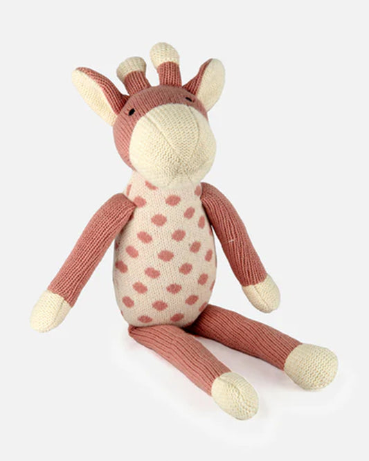 Bambini Coral Almond Dotty Giraffe Knitted Soft Toy-Improves Tactile Stimulation-Plush Cuddly Toy For Newborn