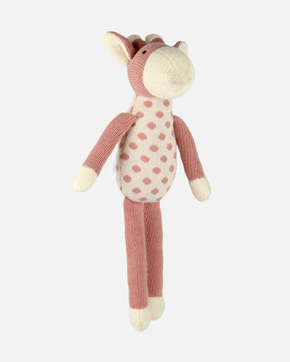 Bambini Coral Almond Dotty Giraffe Knitted Soft Toy-Improves Tactile Stimulation-Plush Cuddly Toy For Newborn