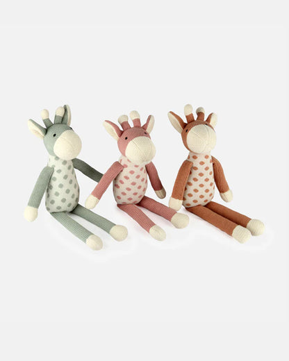 Bambini Coral Almond Dotty Giraffe Knitted Soft Toy-Improves Tactile Stimulation-Plush Cuddly Toy For Newborn