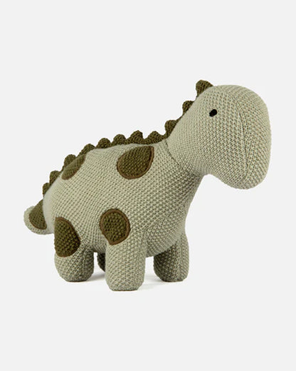 Bambini Sweet Green Dino Dinosaur Knitted Soft Toy-Improves Tactile Stimulation-Plush Cuddly Toy For Newborn