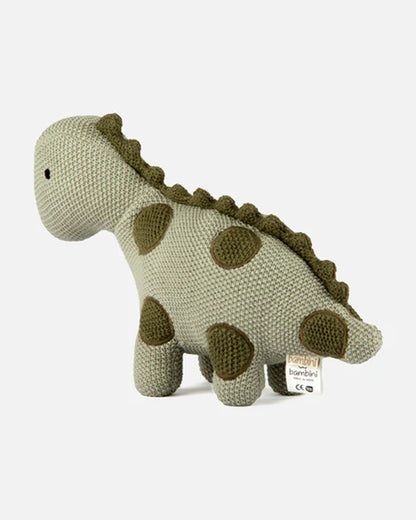 Bambini Sweet Green Dino Dinosaur Knitted Soft Toy-Improves Tactile Stimulation-Plush Cuddly Toy For Newborn