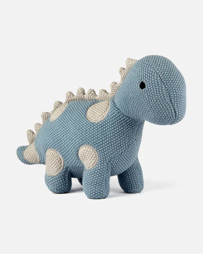 Bambini Sterling Blue Dino Dinosaur Knitted Soft Toy-Improves Tactile Stimulation-Plush Cuddly Toy For Newborn