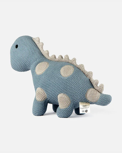 Bambini Sterling Blue Dino Dinosaur Knitted Soft Toy-Improves Tactile Stimulation-Plush Cuddly Toy For Newborn