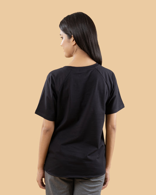 Wobbly Walk Black Maternity Top-Solid Color-Cotton-Half Sleeves-Bump Friendly