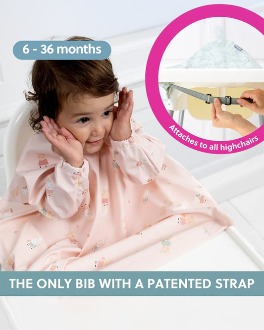 Bibado Long Sleeve Coverall Shirt Weaning Bib-Stain & Water Proof-Peppa Pig Print-Pink-For Infants