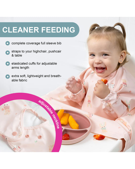 Bibado Long Sleeve Coverall Shirt Weaning Bib-Stain & Water Proof-Peppa Pig Print-Pink-For Infants