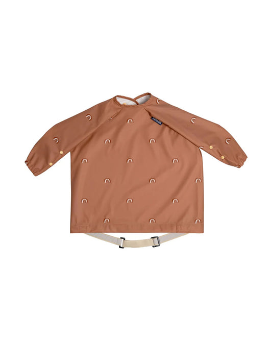 Bibado Long Sleeve Coverall Shirt Weaning Bib-Stain & Water Proof-Chasing Rainbows Print-Brown-For Infants