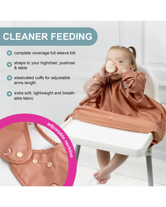 Bibado Long Sleeve Coverall Shirt Weaning Bib-Stain & Water Proof-Chasing Rainbows Print-Brown-For Infants