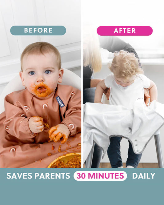 Bibado Long Sleeve Coverall Shirt Weaning Bib-Stain & Water Proof-Chasing Rainbows Print-Brown-For Infants