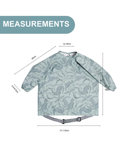 Bibado Long Sleeve Coverall Shirt Weaning Bib-Stain & Water Proof-Dino Roar Print-Grey-For Infants