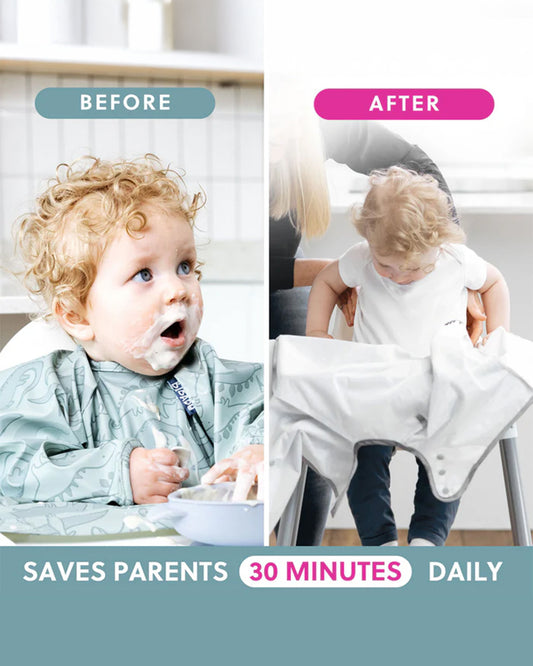 Bibado Long Sleeve Coverall Shirt Weaning Bib-Stain & Water Proof-Dino Roar Print-Grey-For Infants