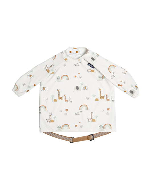 Bibado Long Sleeve Coverall Shirt Weaning Bib-Stain & Water Proof-Serengeti Spaghetti Print-White-For Infants