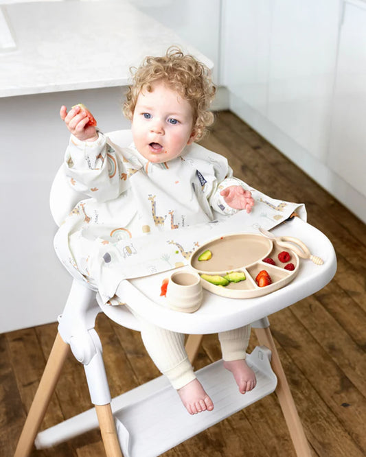 Bibado Long Sleeve Coverall Shirt Weaning Bib-Stain & Water Proof-Serengeti Spaghetti Print-White-For Infants