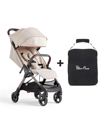 Silver Cross Clic Stroller-With Stroller Bag-Cabin Friendly-One Hand Fold-For 0 to 4Y (Upto 22 kg)-Almond