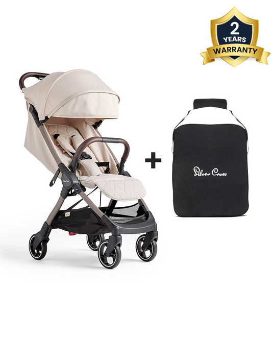 Silver Cross Clic Stroller-With Stroller Bag-Cabin Friendly-One Hand Fold-For 0 to 4Y (Upto 22 kg)-Almond