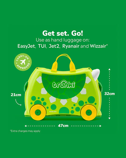 Trunki Dudley The Dinosaur Trolley Bag-Ride on Suitcase-With 18 Litres Capacity-With Tow & Carry Strap