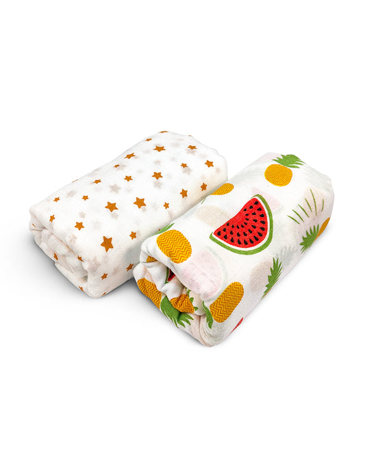 nuluv Yellow Pineapple Swaddle-Bamboo Cotton Wrap-Soft & Breathable-Multicolor-Infant Wraps-Pack of 2