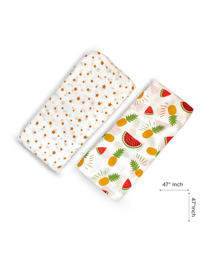 nuluv Yellow Pineapple Swaddle-Bamboo Cotton Wrap-Soft & Breathable-Multicolor-Infant Wraps-Pack of 2