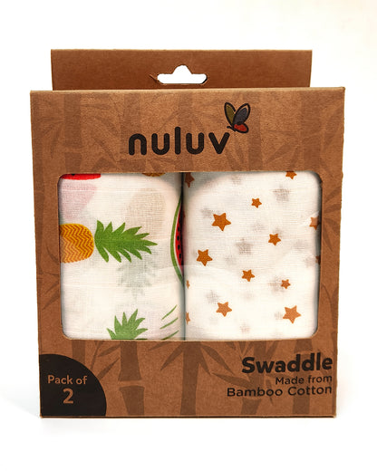 nuluv Yellow Pineapple Swaddle-Bamboo Cotton Wrap-Soft & Breathable-Multicolor-Infant Wraps-Pack of 2