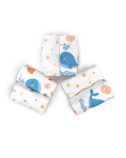 nuluv Blue Whale Wash Cloths-Multipurpose Use-For 0-6 Months-Pack of 6