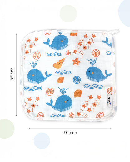 nuluv Blue Whale Wash Cloths-Multipurpose Use-For 0-6 Months-Pack of 6
